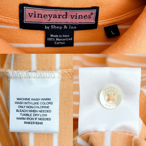 Vineyard Vines Men’s Striped Short Sleeve Polo Shirt Orange White Large - Picture 7 of 8